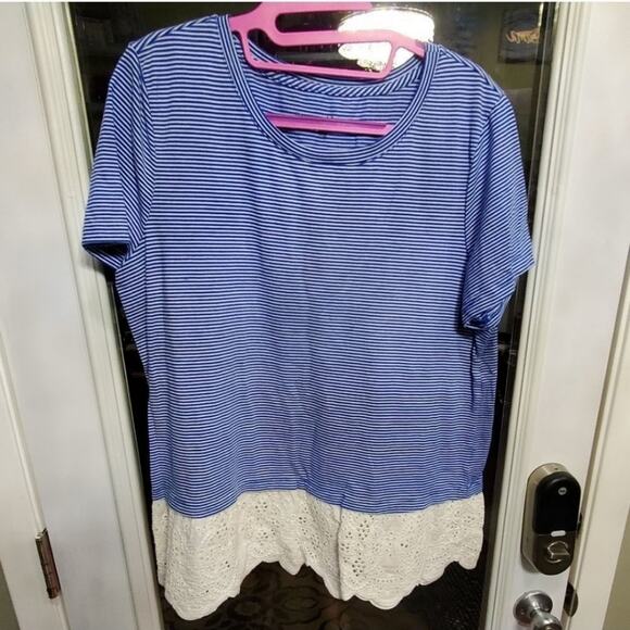Rebecca Malone blue and white striped lane trimmed tunic size‎ large - Picture 1 of 6